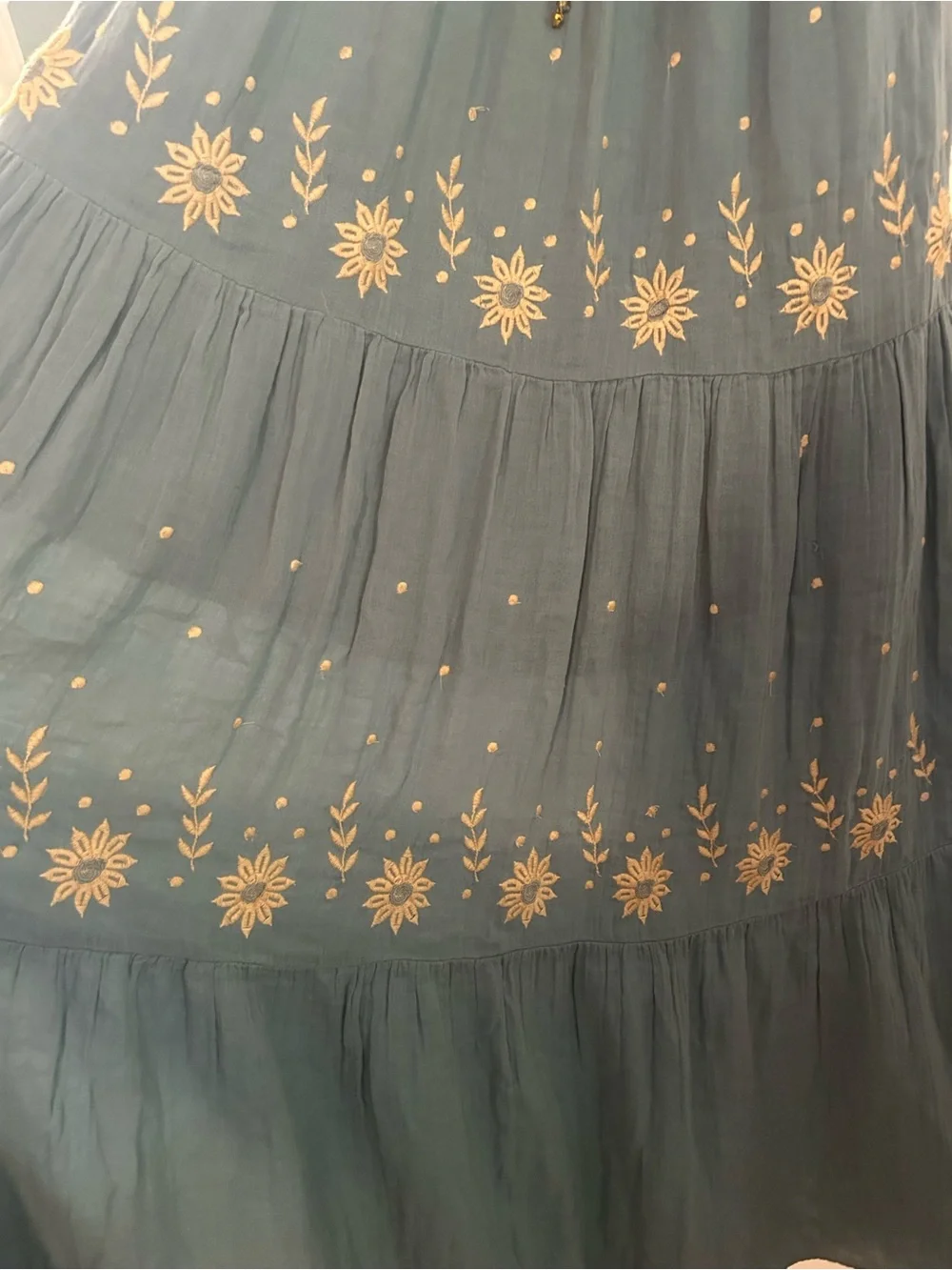 Free People Teal Maxi Dress with Gold Embroidery